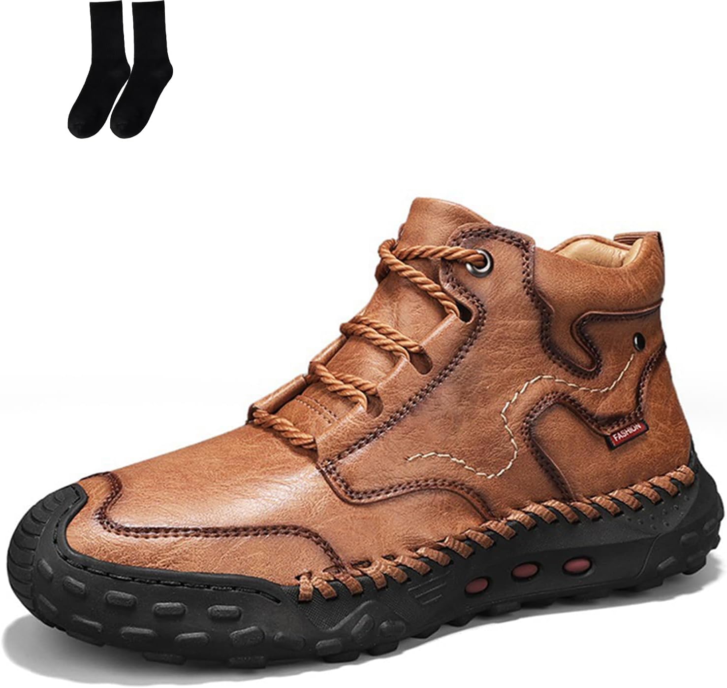 

Мужская ручная работа, премиум-класс, ортопедические кожаные туфли с противоскользящей подошвой, удобные модные слипоны для вождения и походов Generic, светло-коричневый