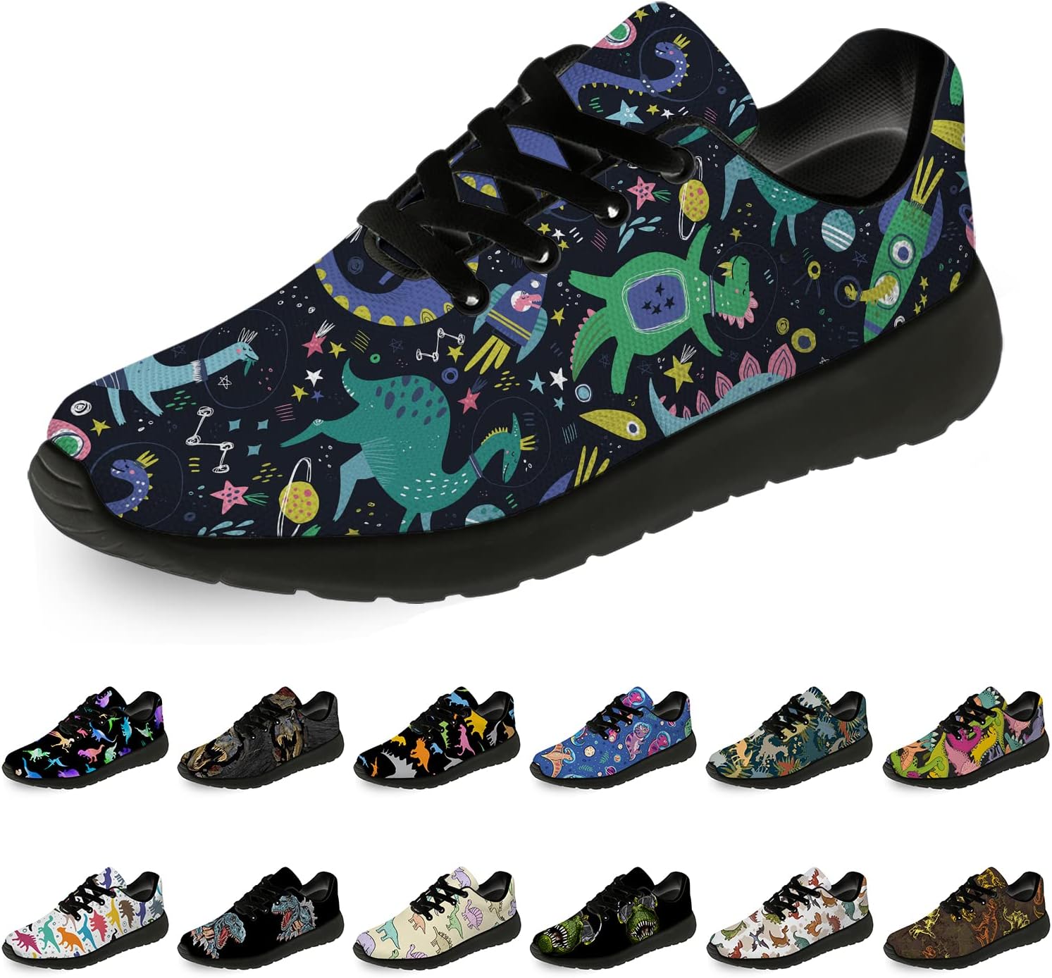 

Кроссовки Horethy Dinosaur для женщин и мужчин, для бега, ходьбы, тенниса, подарок для мальчиков и девочек, зеленый/фиолетовый