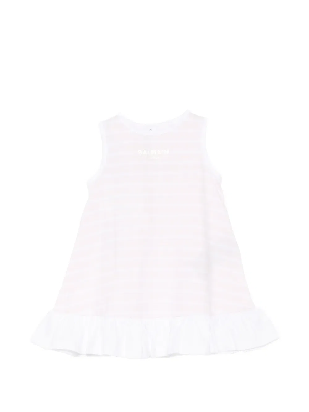 Платье в полоску из хлопка Balmain Kids, белый