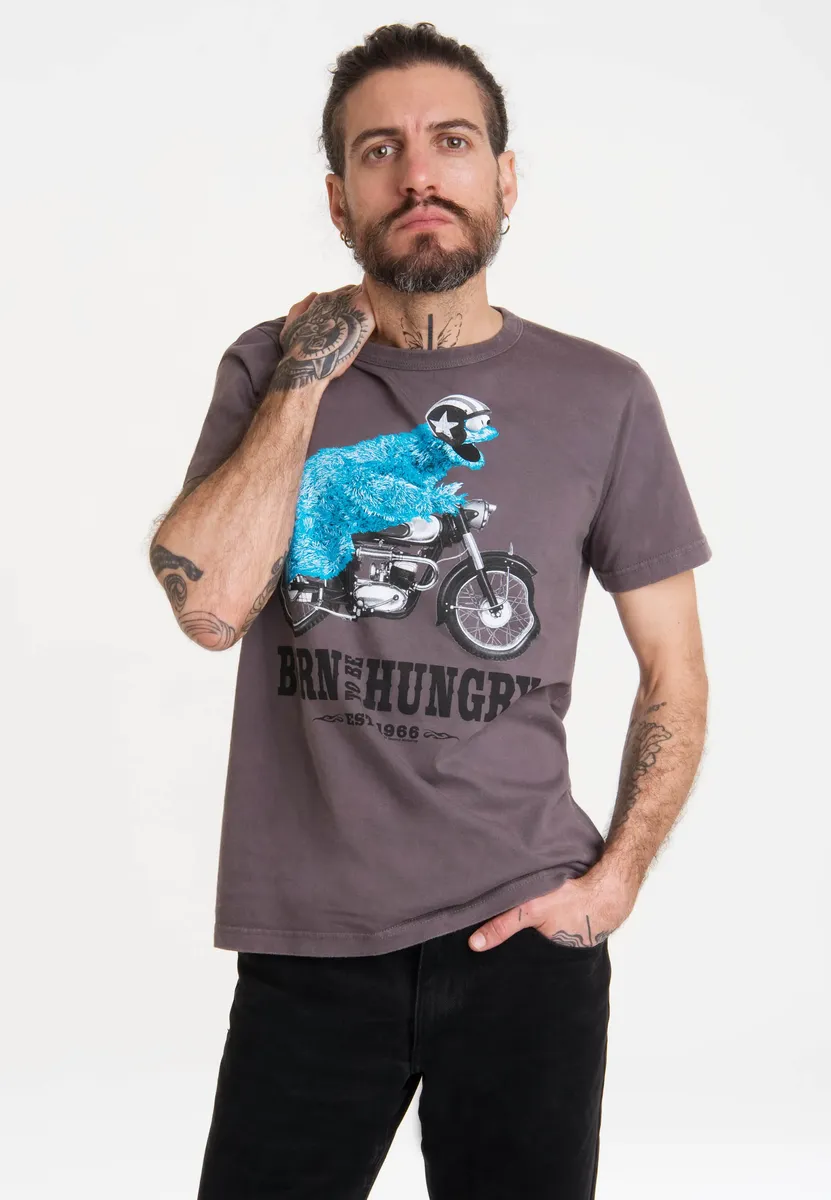 

Logoshirt-футболка "Улица Сезам - Мотоцикл Cookie Monster", с лицензионным принтом, серый