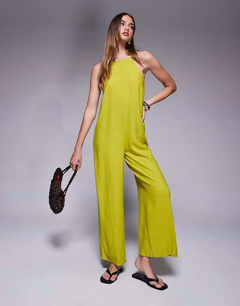 

Льняной комбинезон River Island цвета лайм