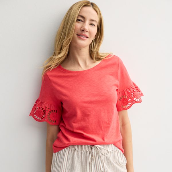 

Миниатюрная футболка с люверсами и рукавами-крылышками Sonoma Goods For Life, цвет hawaii rose