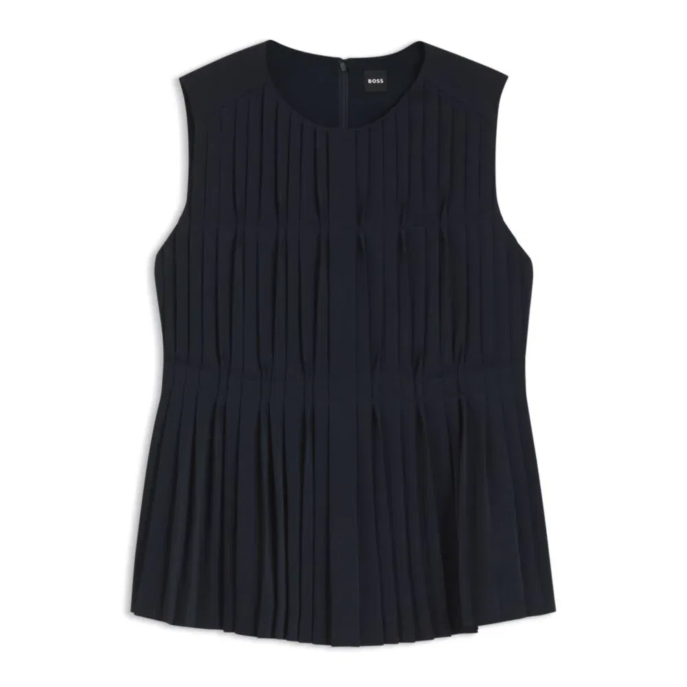 Блузка из крепа без рукавов со складками BOSS, Dark Blue