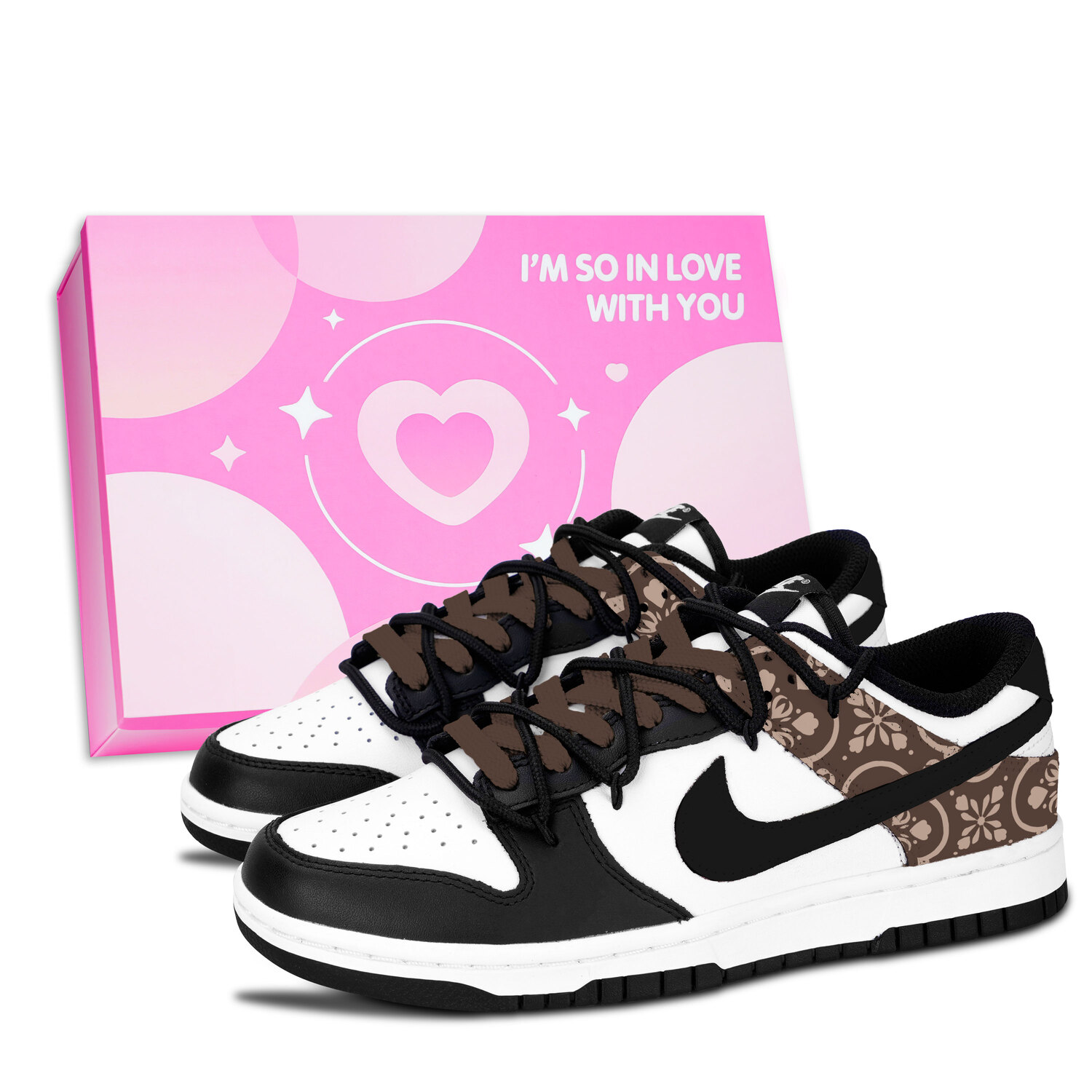 

Nike Кроссовки для скейтбординга Dunk Black White, Brown с вышивкой, износостойкие, низкие, унисекс, коричневый