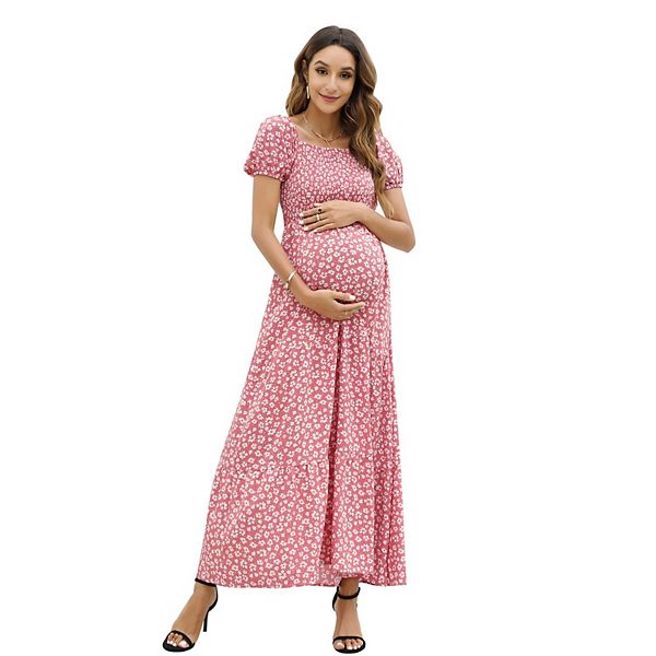 

Платье для беременных A-line casual maxi для фотосессии на бэби-шер Seoria, White Pink