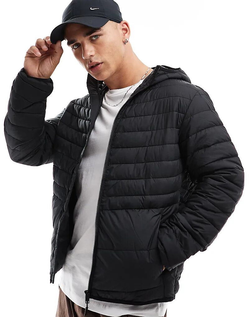 

Куртка-пуховик с капюшоном черного цвета Jack & Jones