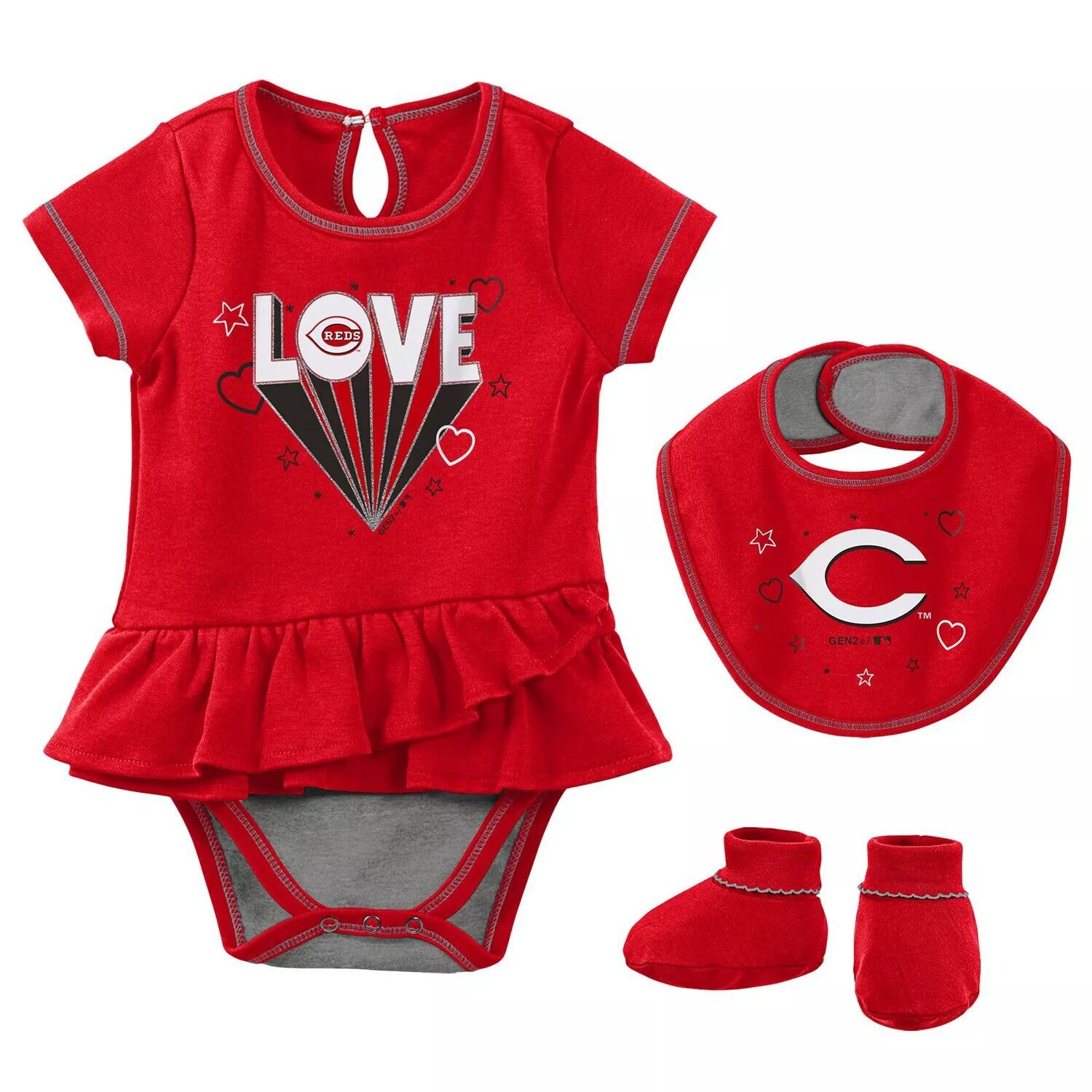 

Для новорожденных и младенцев Red Cincinnati Reds Play Your Best Комплект боди, нагрудника и пинеток Outerstuff