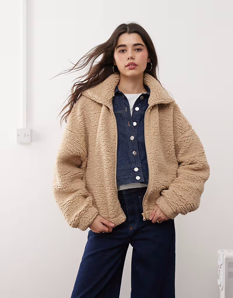

Топ Miss Selfridge Borg с длинными рукавами и застежкой-молнией, светло-верблюжий цвет