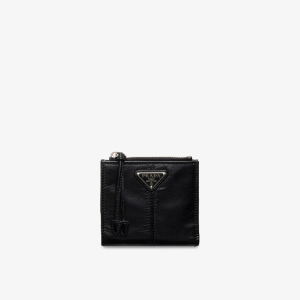 

Кошелек кожаный Prada с брендовой пластиной, черный