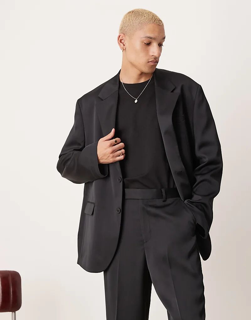

Свободный пиджак ASOS DESIGN из черного атласа