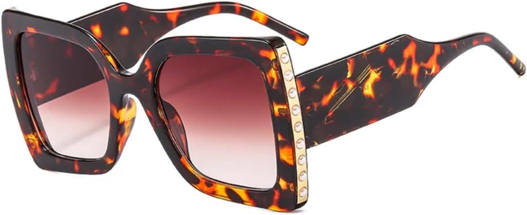 

Модные солнцезащитные очки большого размера для женщин, ретро, ​​роскошные, с жемчужной отделкой, двухцветные, с широкими дужками, мужские, UV400 VVTWSSW, Leopard Tea Gradient