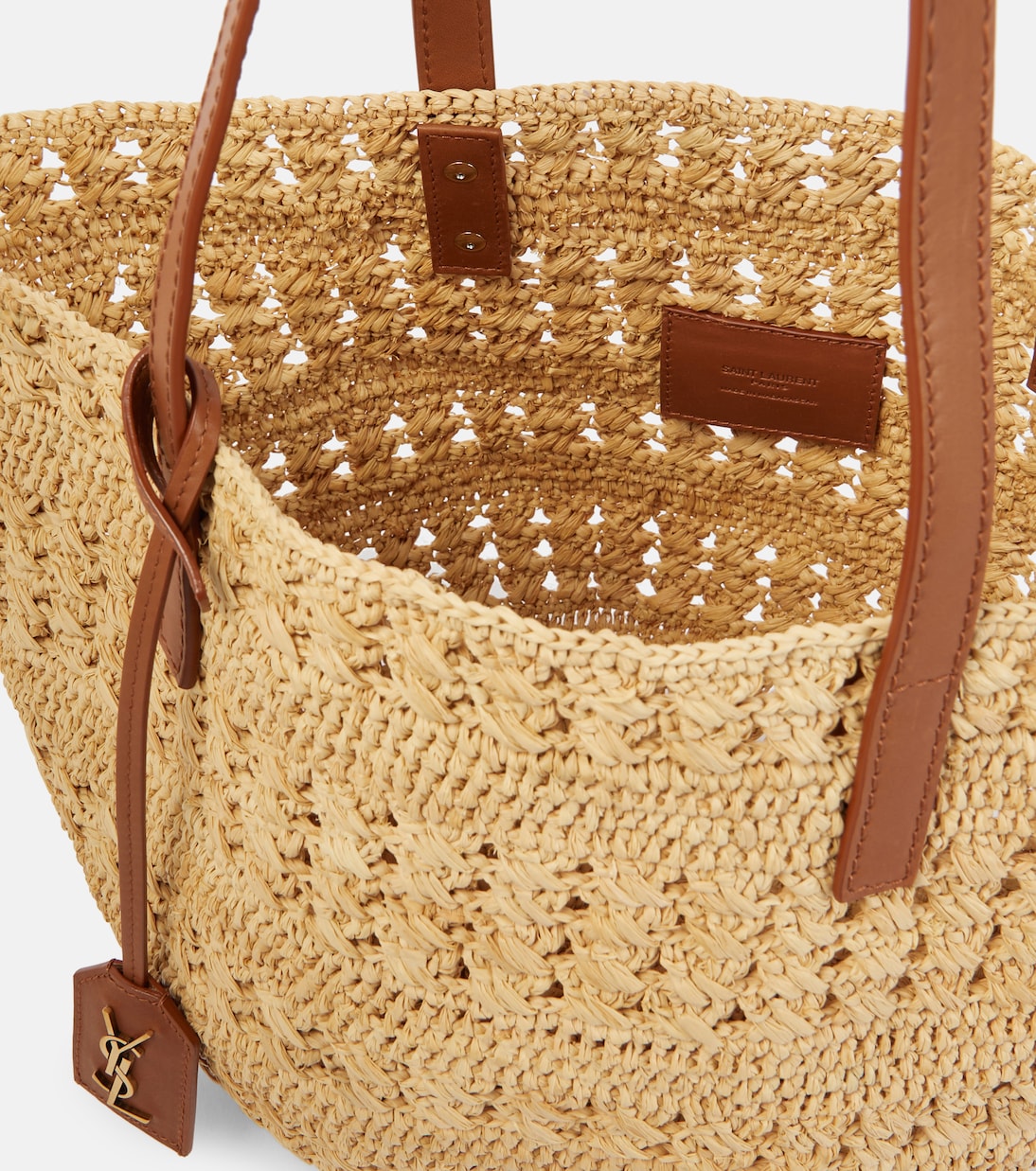 Плетеная сумка-корзинка Panier Small из рафии Saint Laurent, Naturel + Brick — фото 3