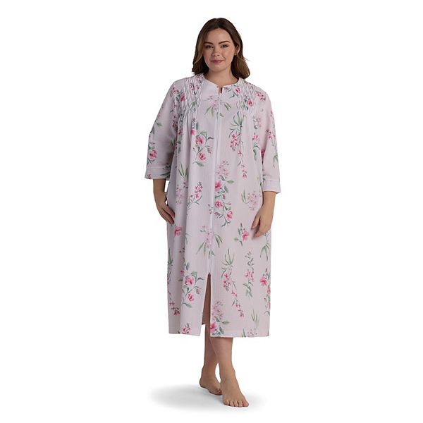 

Плюс сайз пикейный длинный халат на молнии Miss Elaine Essentials, Pink Floral
