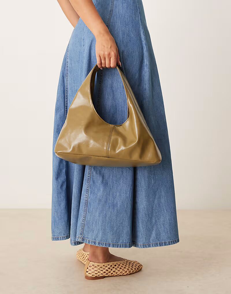 

Сумка-трапеция ASOS DESIGN через плечо оливкового цвета