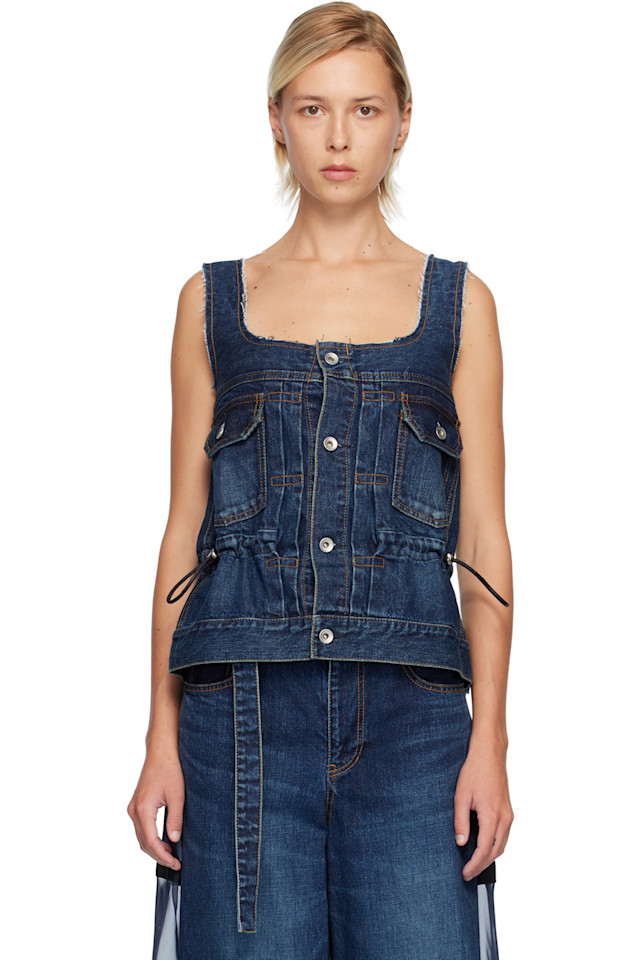 

Майка с квадратным вырезом Sacai, синий