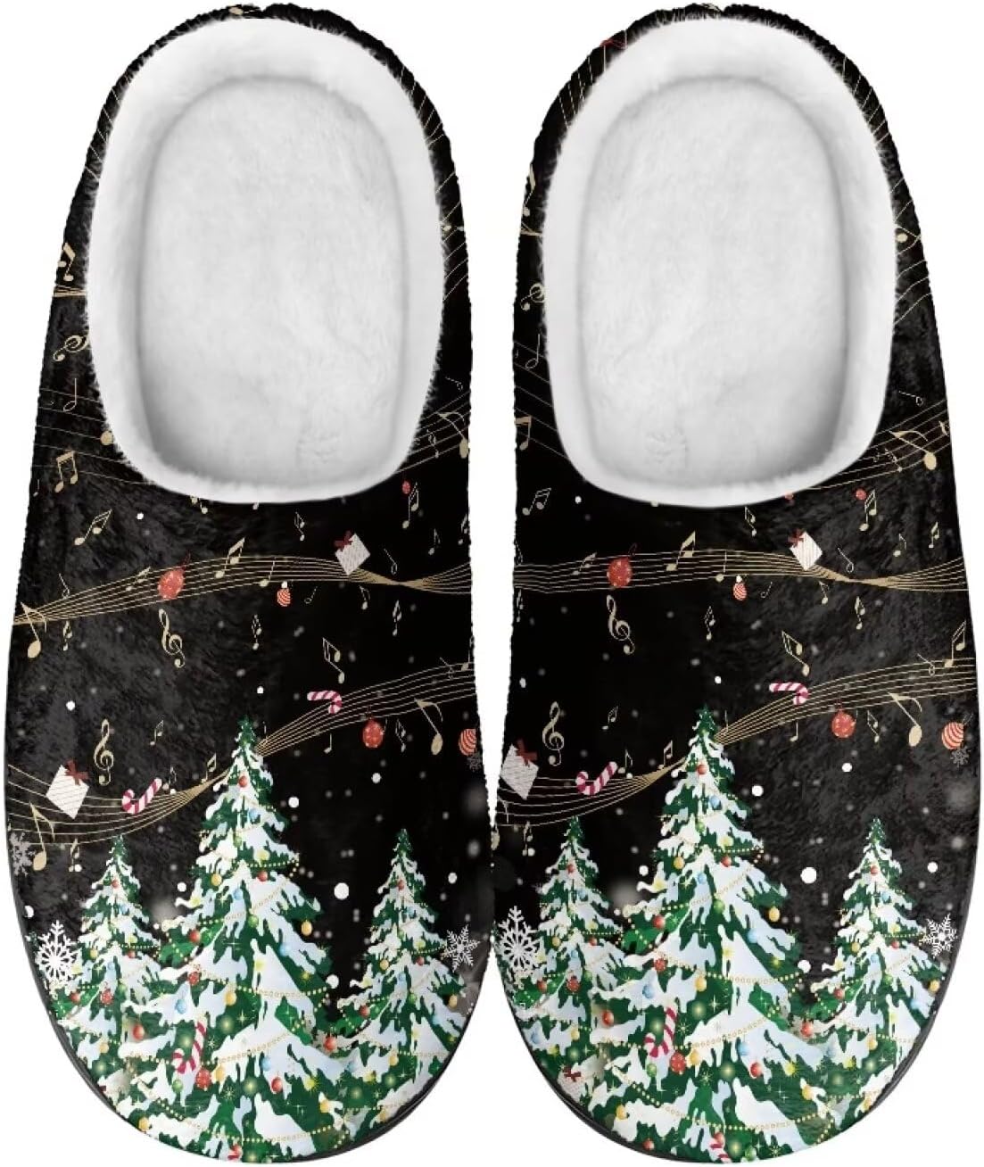 

Тапочки Mintulipy из хлопка, женские пушистые тапочки, домашняя обувь, для дома и улицы, размеры 34-50 (EUR), 3-15 (US) (женские), 8-15 (мужские) для женщин и мужчин, Christmas Tree and Music
