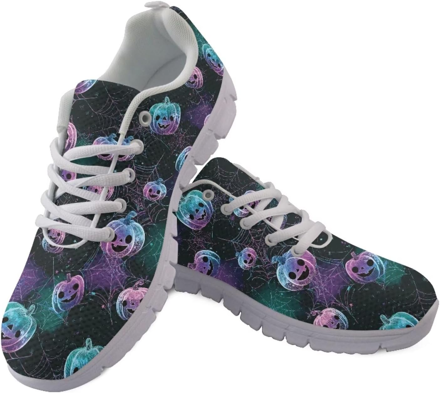 

Взрослые кроссовки Jeiento для бега, дышащие спортивные кроссовки для женщин и мужчин, для тренировок, спорта, прогулок, удобная повседневная обувь, Galaxy Pumpkin and Spider Web