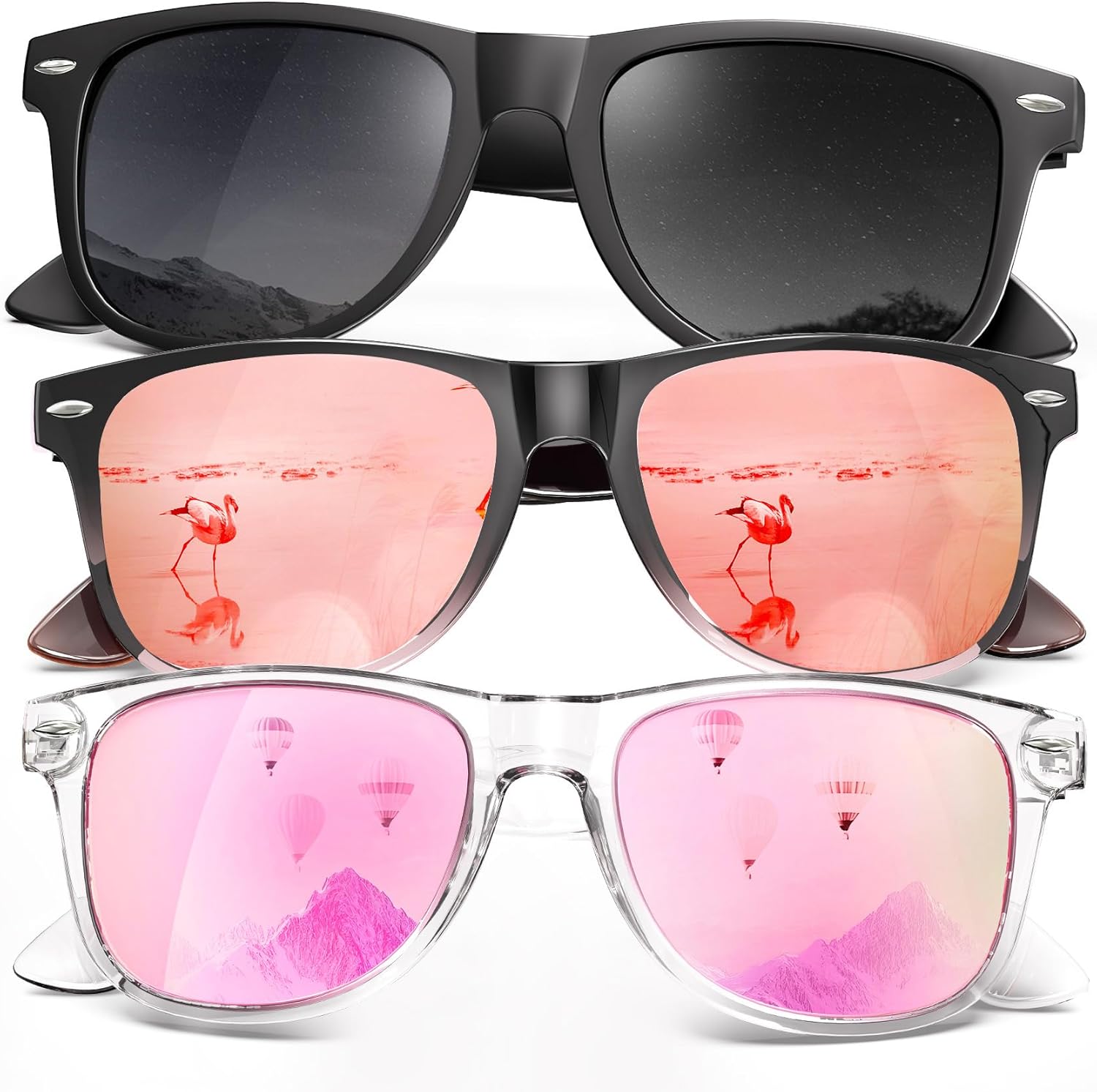 

Поляризованные солнцезащитные очки KALIYADI для мужчин и женщин, матовые линзы, цветные зеркальные линзы, защита от УФ-излучения UV400 (3 шт.), Black/Rose Pink/Rose Gold