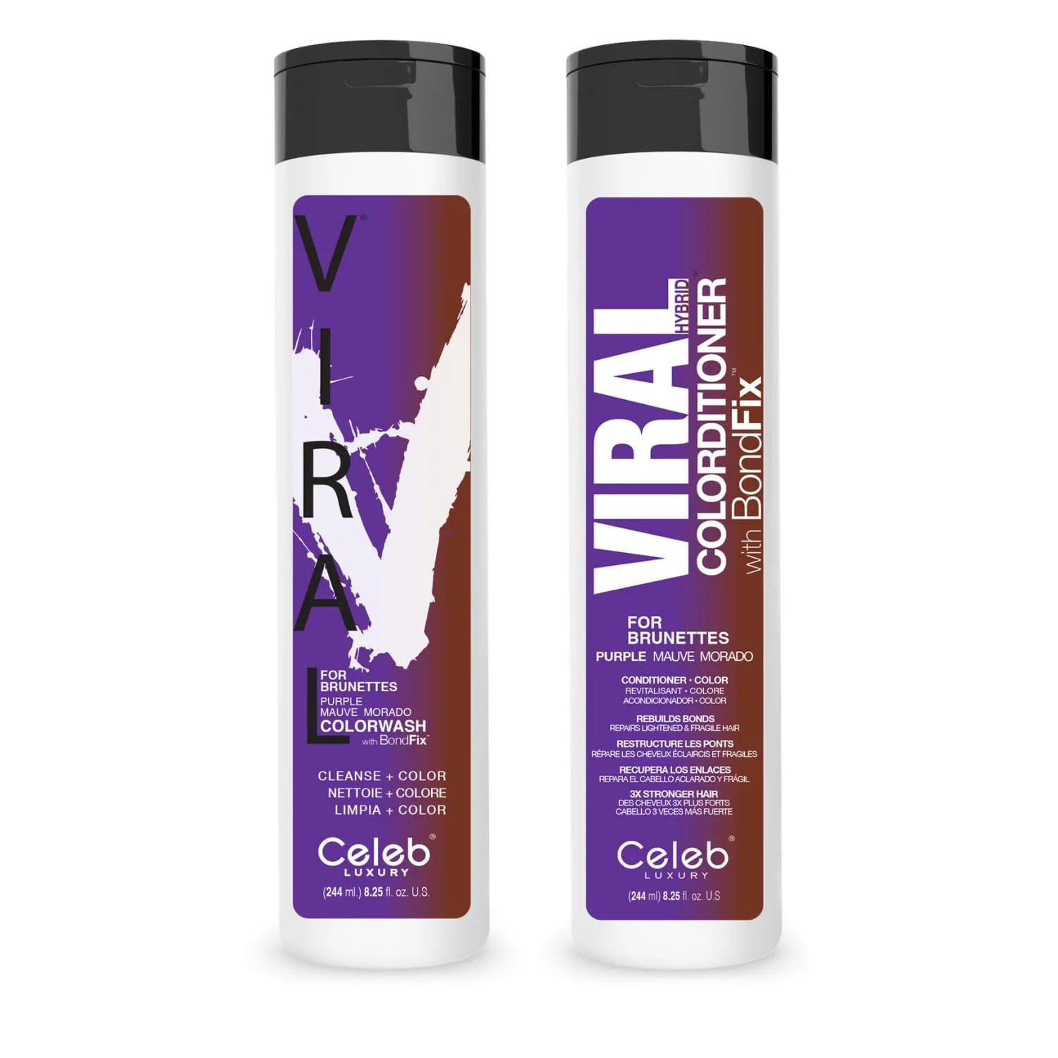 Celeb Luxury Intense Color Depositing Colorwash шампунь + BondFix восстанавливающее средство, веганская краска для волос, на основе растений, полуперманентный цвет, наборы Viral и Gem Lites, Purple for Brunettes
