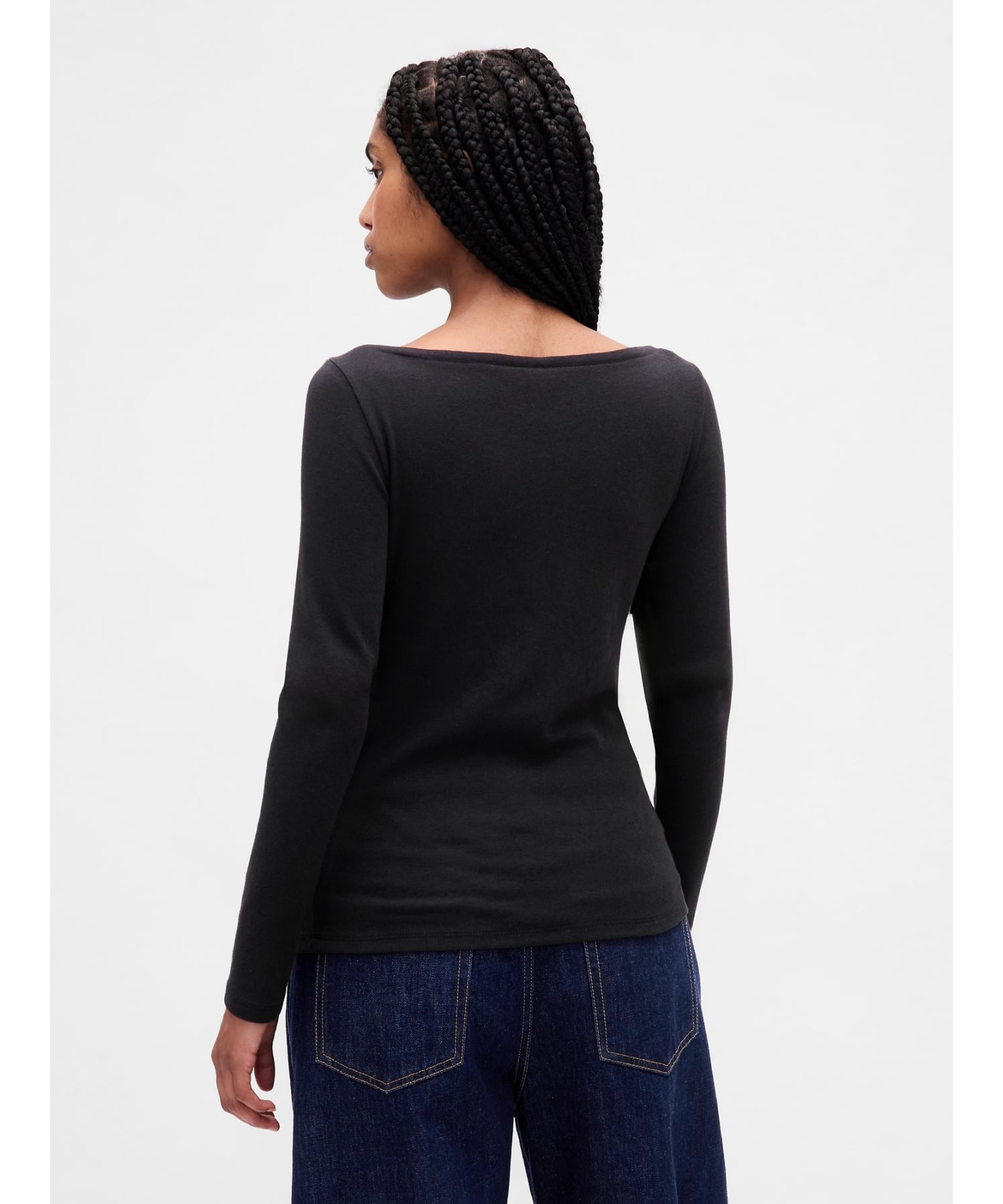 (W) Современная футболка с вырезом-лодочкой GAP, BLACK — фото 3