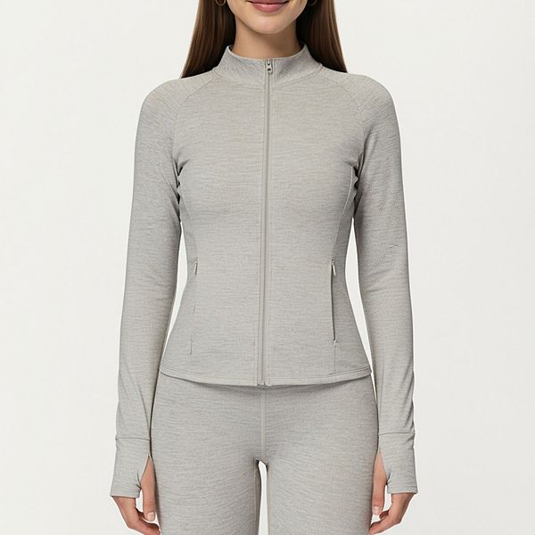 

Женская активная куртка с длинным рукавом, молнией, воротником-стойкой и манжетами с отверстием для большого пальца Anna-Kaci, Gray