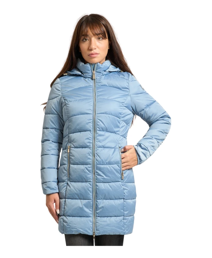 

Светло-Голубая длинная стеганая куртка Yes Zee, синий