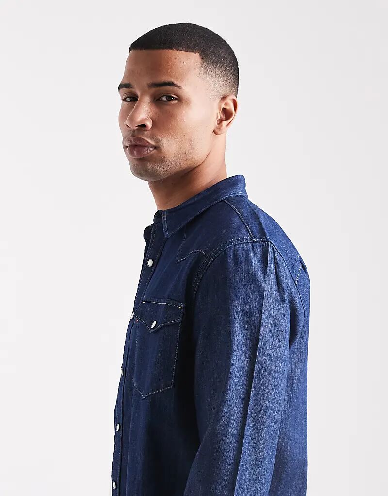 Рубашка джинсовая Levi's Barstow Western Standard Fit, темного цвета — фото 4