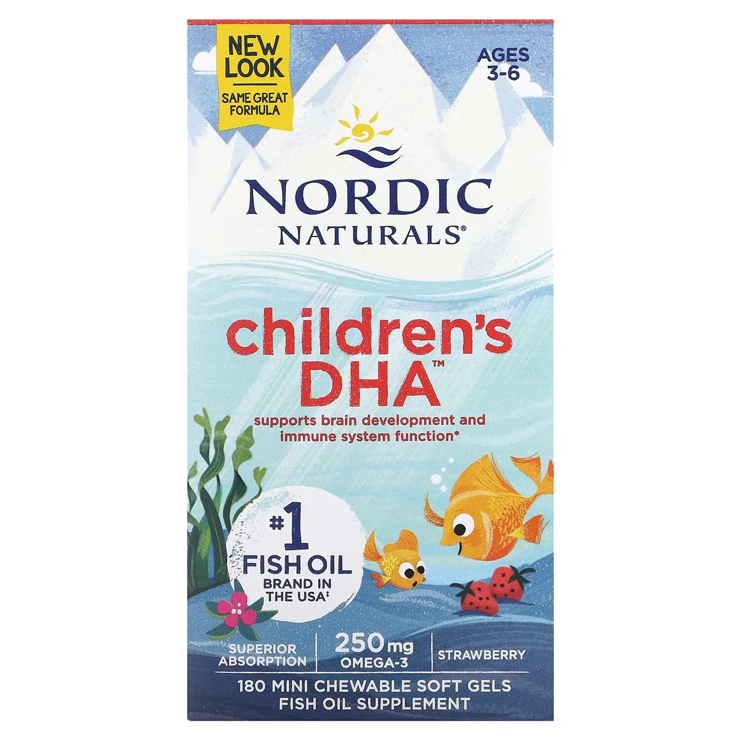 

Nordic Naturals Детская ДГК для детей от 3 до 6 лет с клубникой, 180 мини-жевательных мягких гелей