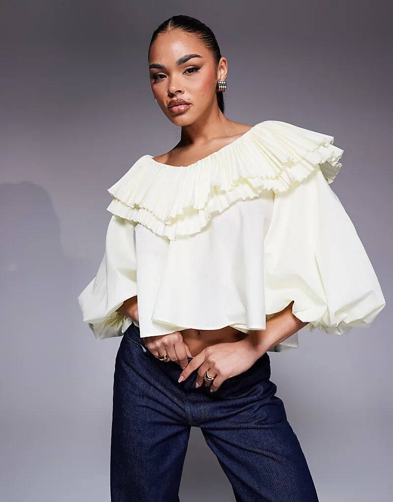 

Блузка свободного кроя из хлопкового поплина цвета пахты ASOS LUXE