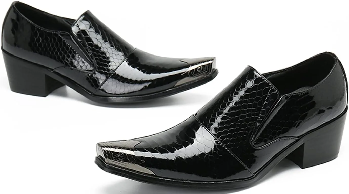 

Мужские слипоны Santimon из лакированной кожи - туфли с кубинским каблуком и металлическим носком, с тиснением под змею или с заклепками, готические стильные формальные туфли в западном стиле, черный