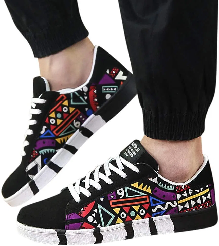Männer Frauen Laufschuhe Sport Trainer Schnüren Mode Schuhe Männer der Colorfor повседневные спортивные парусиновые кроссовки Herren Leder кроссовки Generic, Schwarz — фото 2