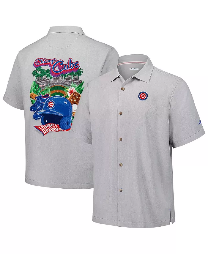 

Мужская серая шелковая рубашка на пуговицах Chicago Cubs Hit and Run в стиле кэмп Tommy Bahama