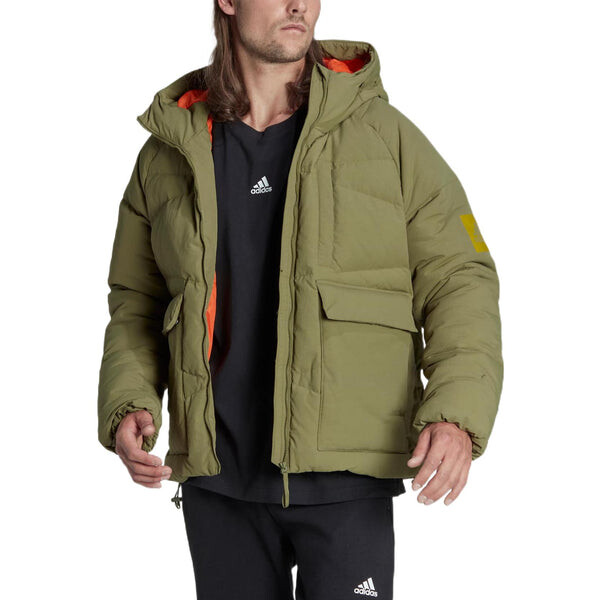 Пуховик adidas Solid Color Zipper Hooded Down Jacket Men's Green, зеленый — фото 4
