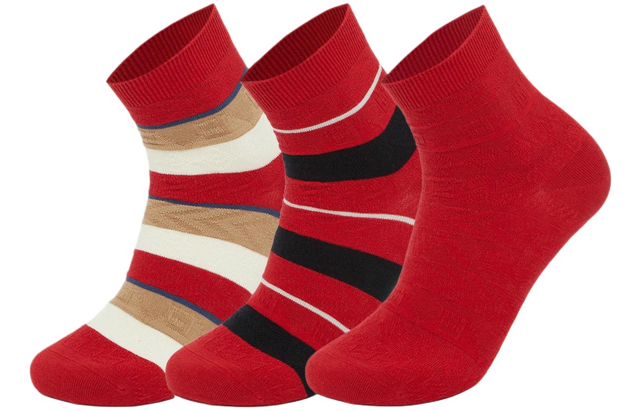 

LiNing Sports Life Collection Носки до середины икры Унисекс 3 пары (Красно-белые полоски+Красно-черные полоски+Самба красный)