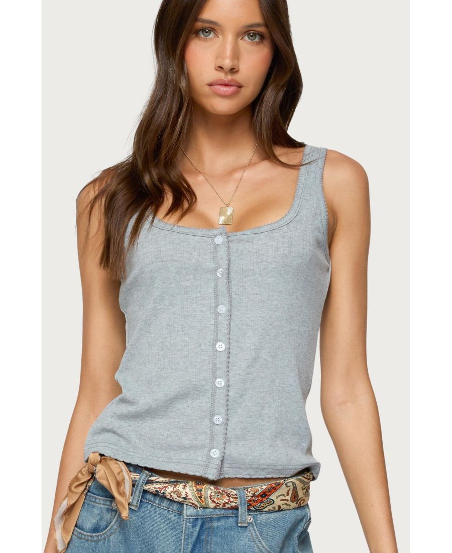 

Женская майка-топ Gwenne Pointelle на пуговицах Edikted, Gray-melange