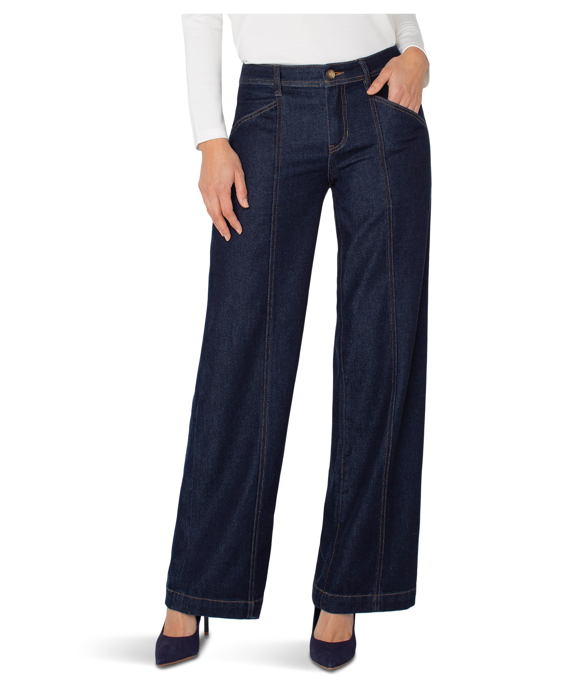 

Брюки Liverpool Los Angeles Mid-rise Trouser Wide Leg With Seaming 32" Inseam, цвет Indigo Rinse