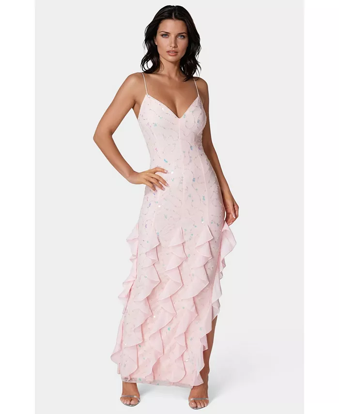 

Женское бисерное платье Cascade из сетки Bebe, розовый