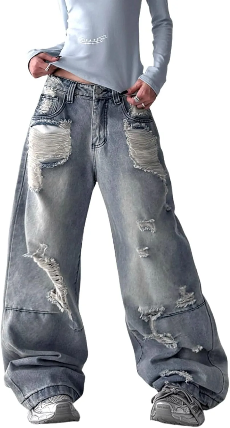 

Рваные джинсы baggy wide leg low rise Chmnigma