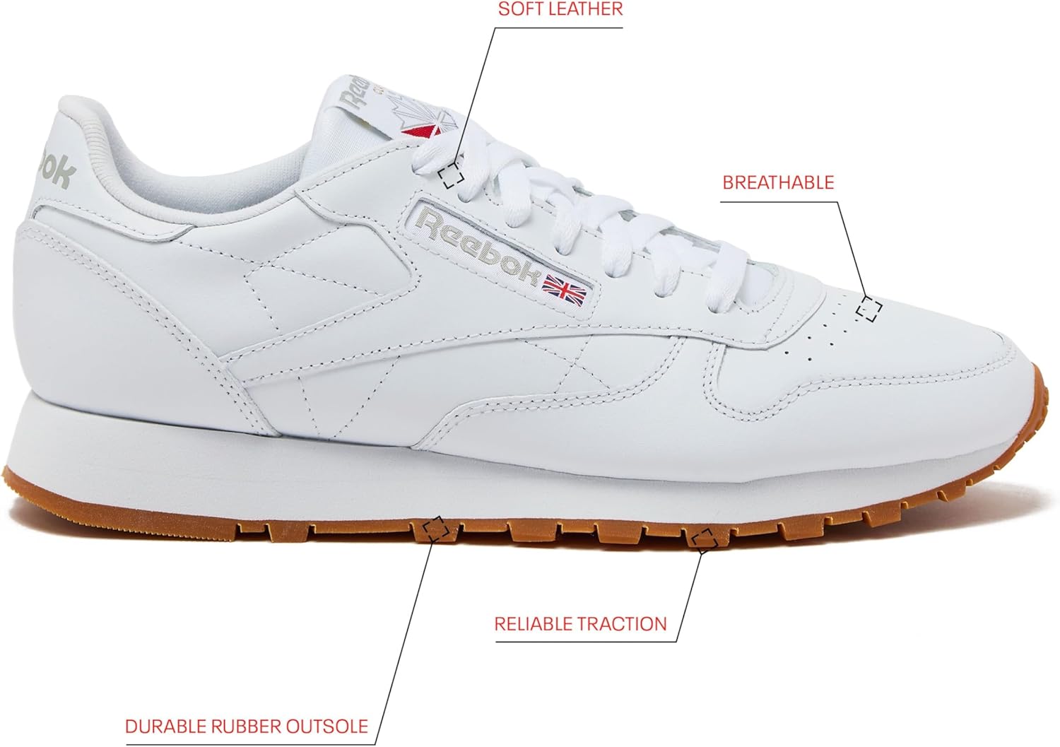 Кроссовки Reebok Classic Leather для мужчин, белый/серый — фото 2