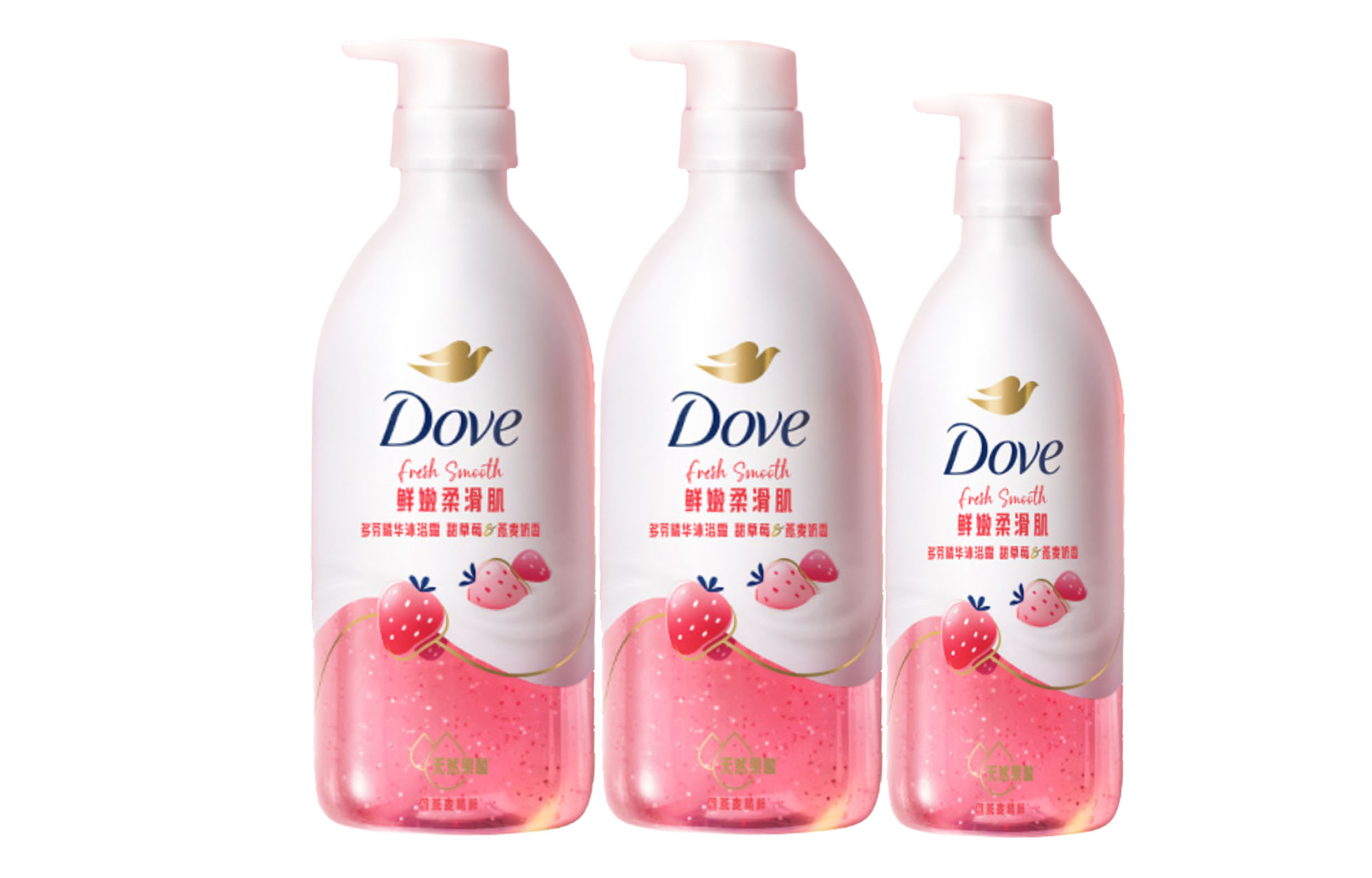 Гель для душа Dove с ароматом клубники и овсяного молока, 620 г*2 + 430 г