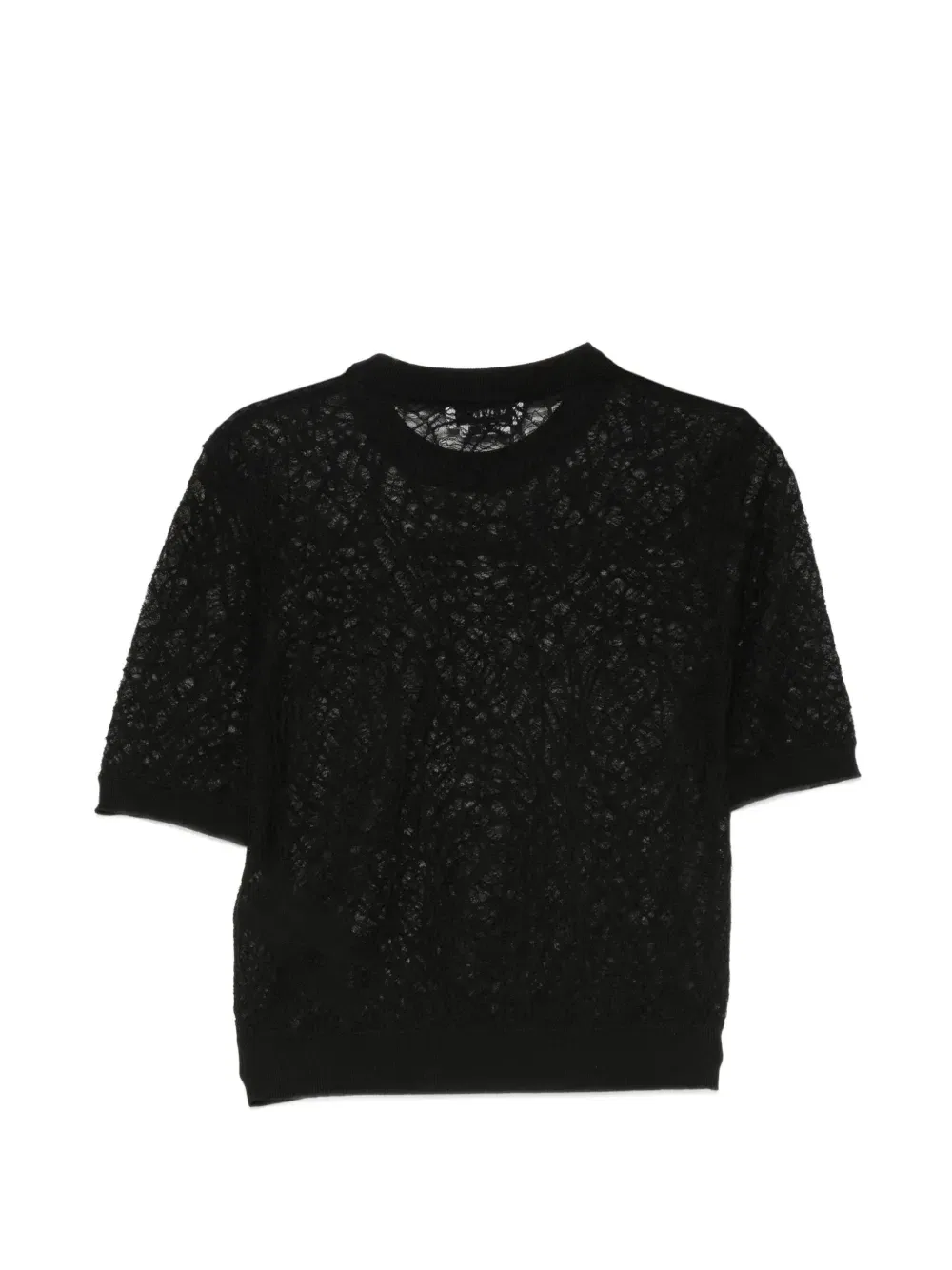 Топ с короткими рукавами и кружевной вязкой Alexander Mcqueen, черный — фото 2