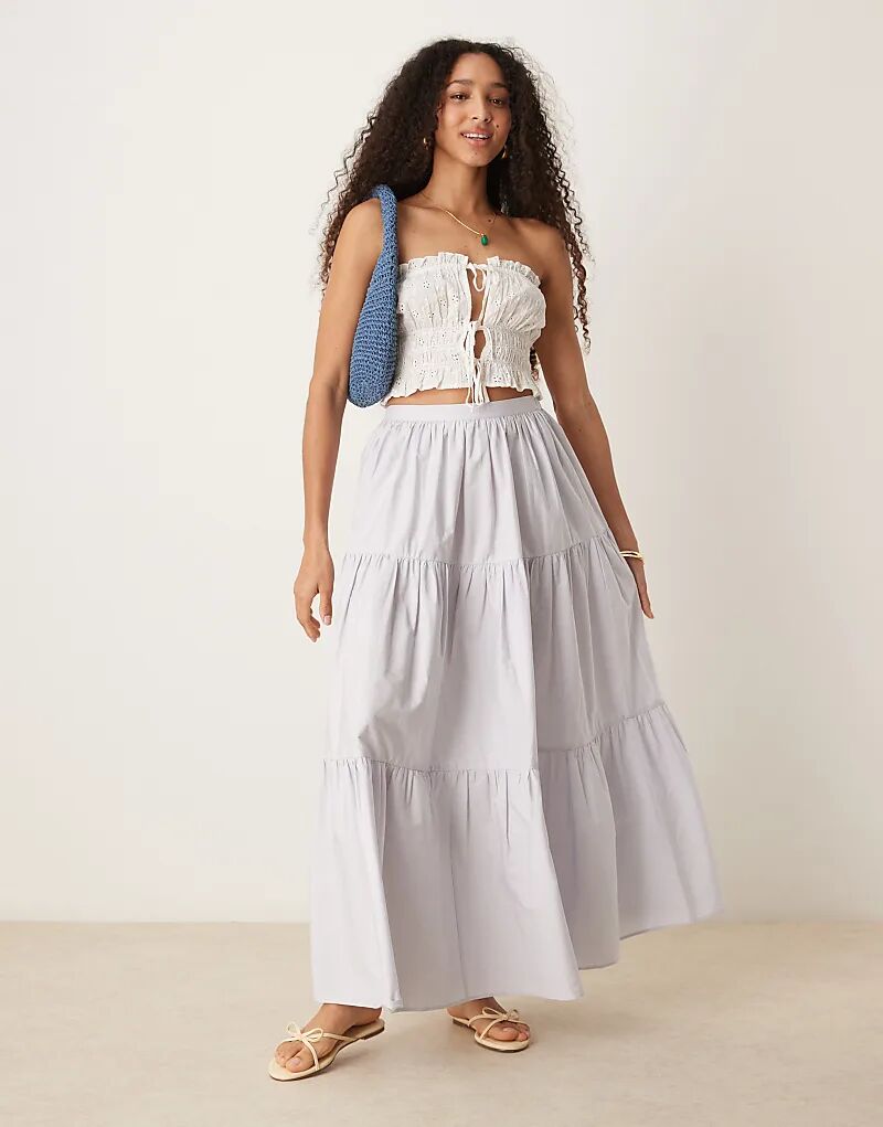 

Юбка макси в стиле бохо от ASOS DESIGN, многоярусная, выбеленного синего цвета