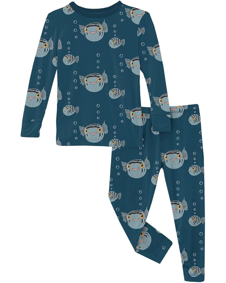 

Пижама Kickee Pants Kids Print Long Sleeve Pajama Set, цвет Peacock Puffer Family