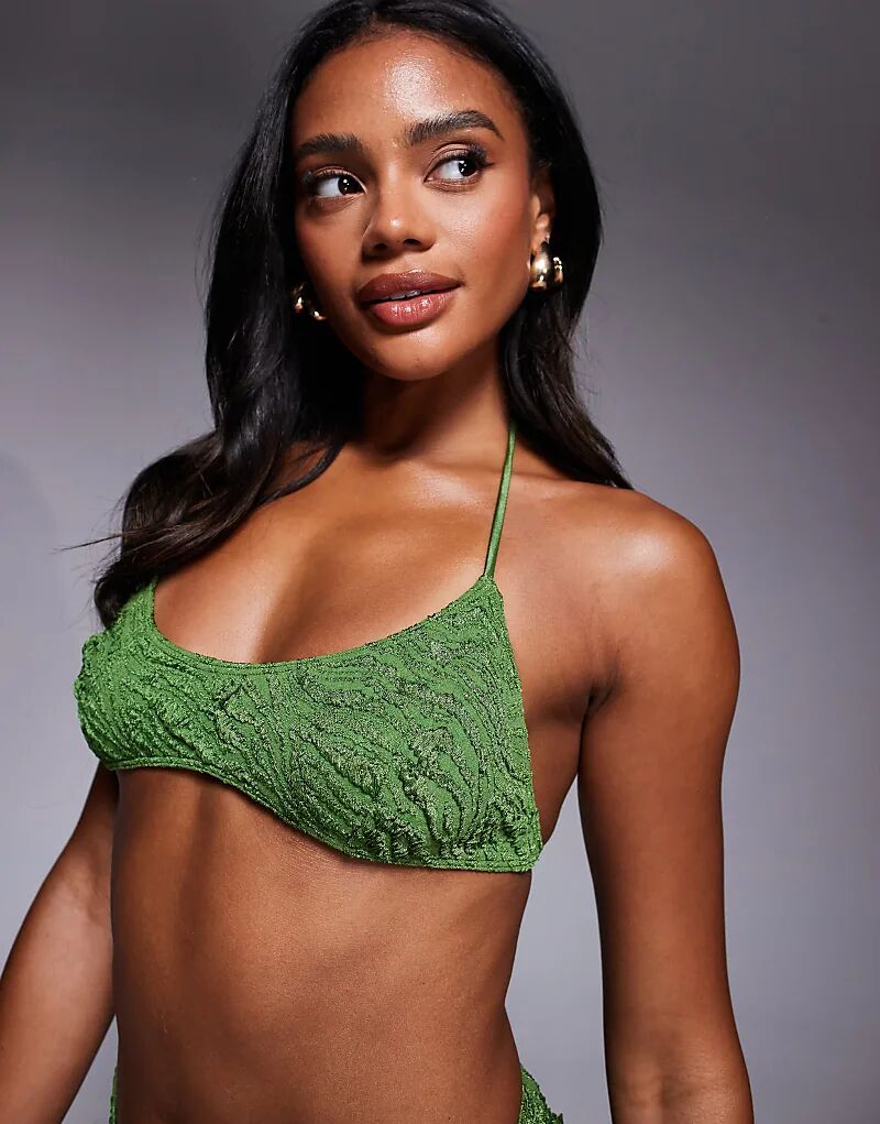 

Текстурированный укороченный бикини-топ Maria от ASOS DESIGN оливкового цвета