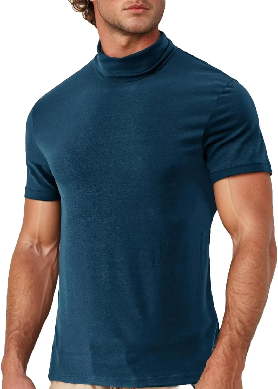 

Мужская футболка с коротким рукавом и воротником-стойкой Slim Fit Kswzd