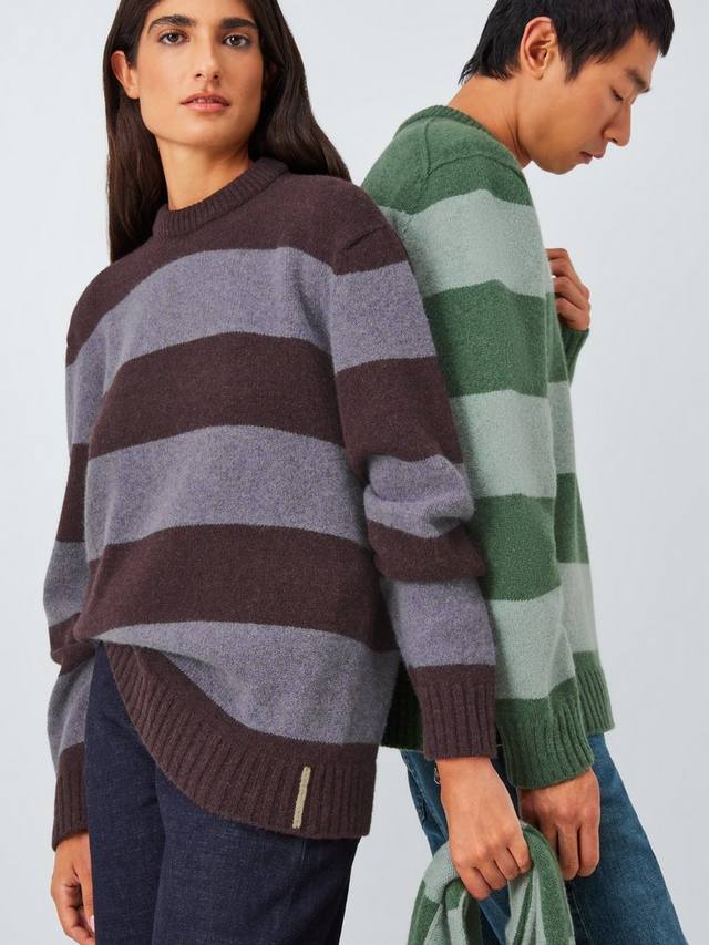 

Свитер с полосками из переработанной шерсти Closed Loop Initiative с круглым вырезом John Lewis, Green/ Blue