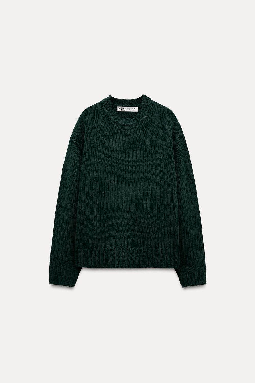 

Свитер однотяжной вязки ZARA, бутылочно-зеленый