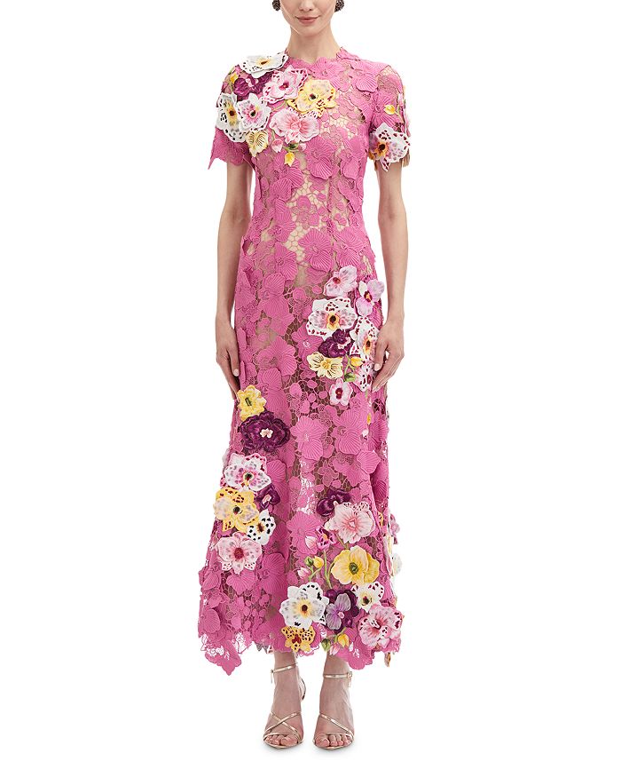 

Платье макси из кружева орхидея Oscar de la Renta, розовый