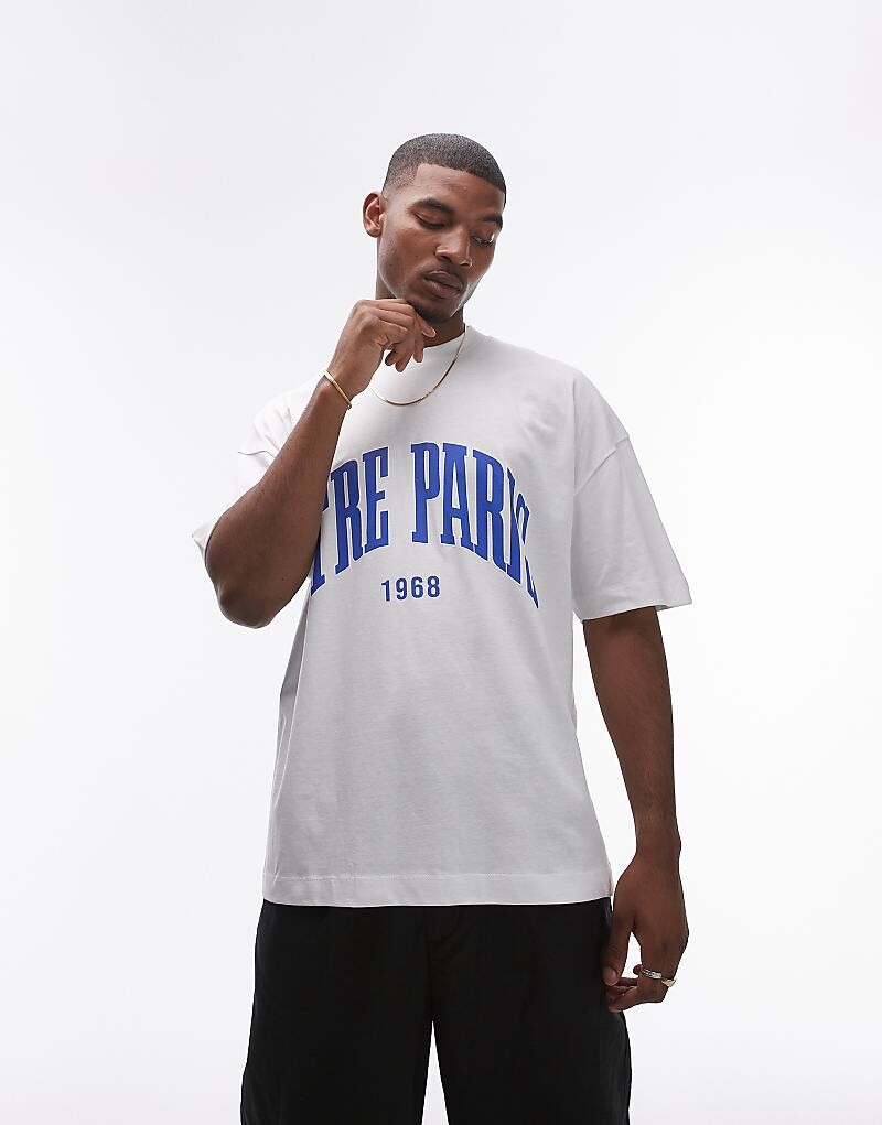 

Белая футболка оверсайз с принтом Etre Paris Topman
