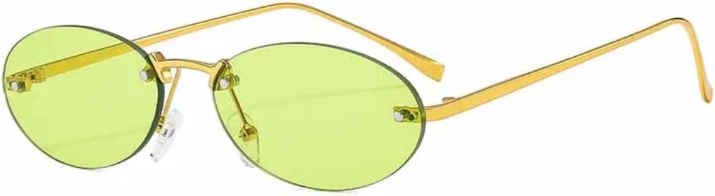 

Роскошные безободковые металлические овальные солнцезащитные очки для женщин и мужчин, модные, для активного отдыха и путешествий, с защитой от УФ-излучения UV400 TVTBBVV, Gold Green